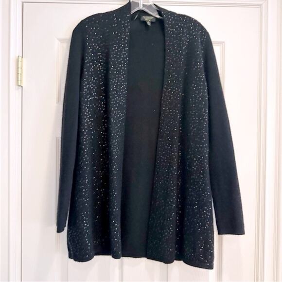 Charter Club 100% Cashmere Sequined Open Front Knit Cardigan Sweater Black SMALL - Picture 4 of 11